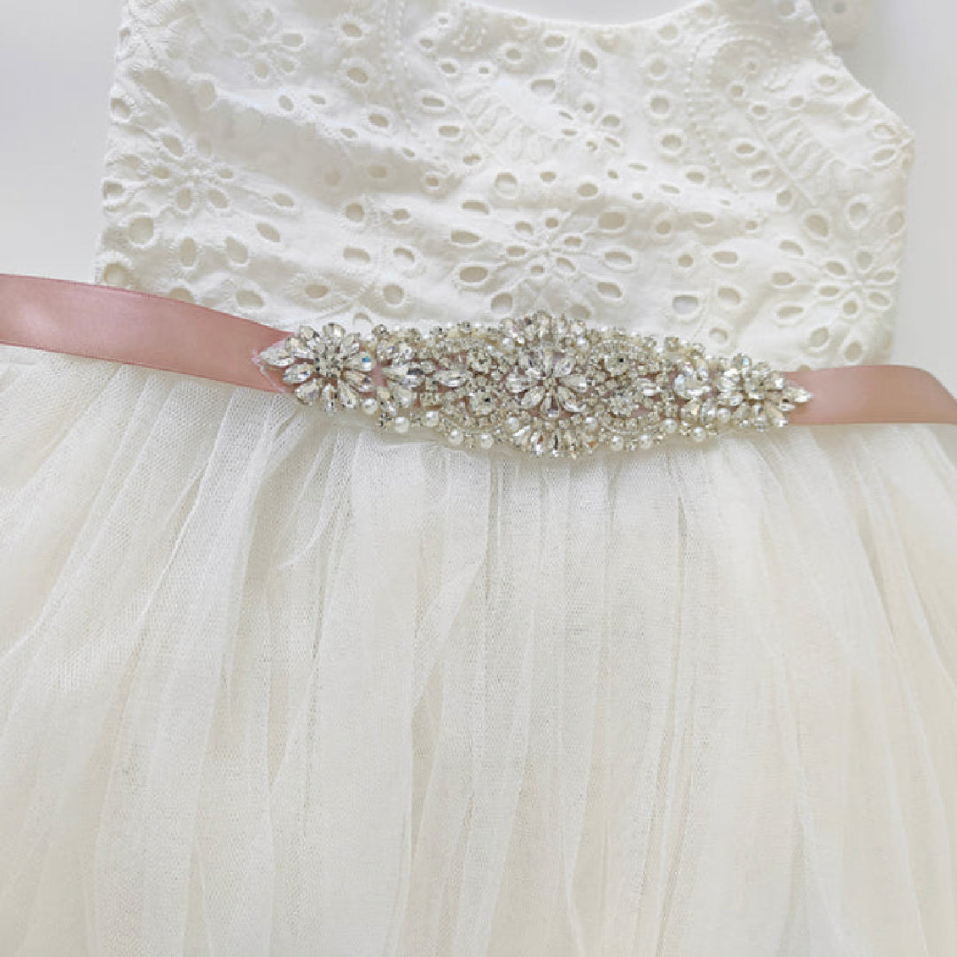 A LITTLE LACEY GIRLS DIAMANTE SASH BELT - BLUSH