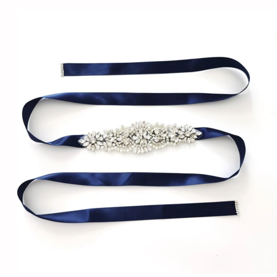A LITTLE LACEY GIRLS DIAMANTE SASH BELT - NAVY