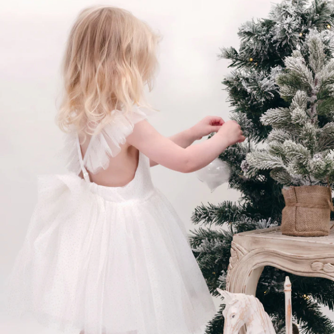 BEBE PARTY WHITE GLITTER TULLE DRESS