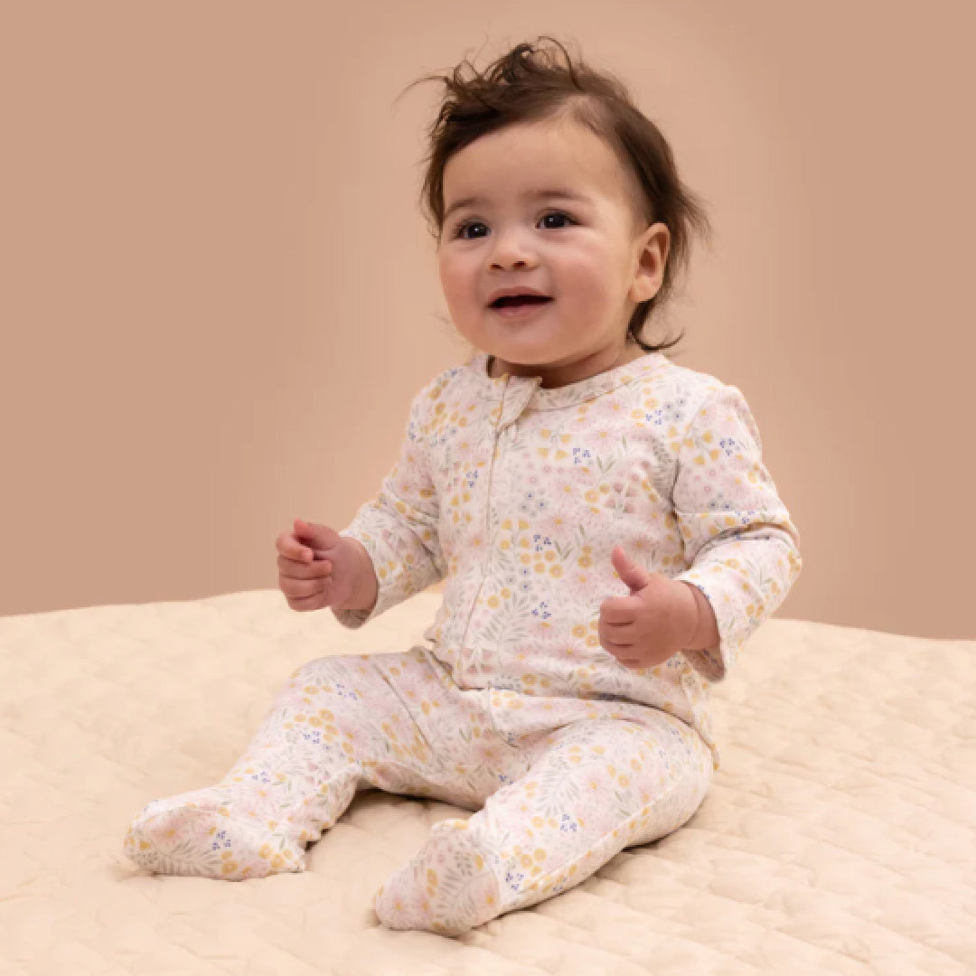 BEBE WHITE LABEL SUNDAY ORGANIC LS ZIP ROMPER
