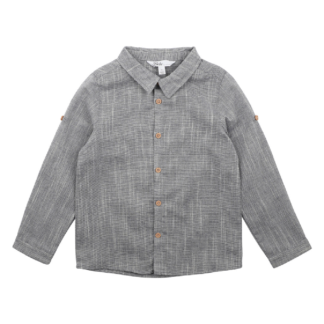 BEBE LIAM L/S STRIPE SHIRT - NAVY STRIPE