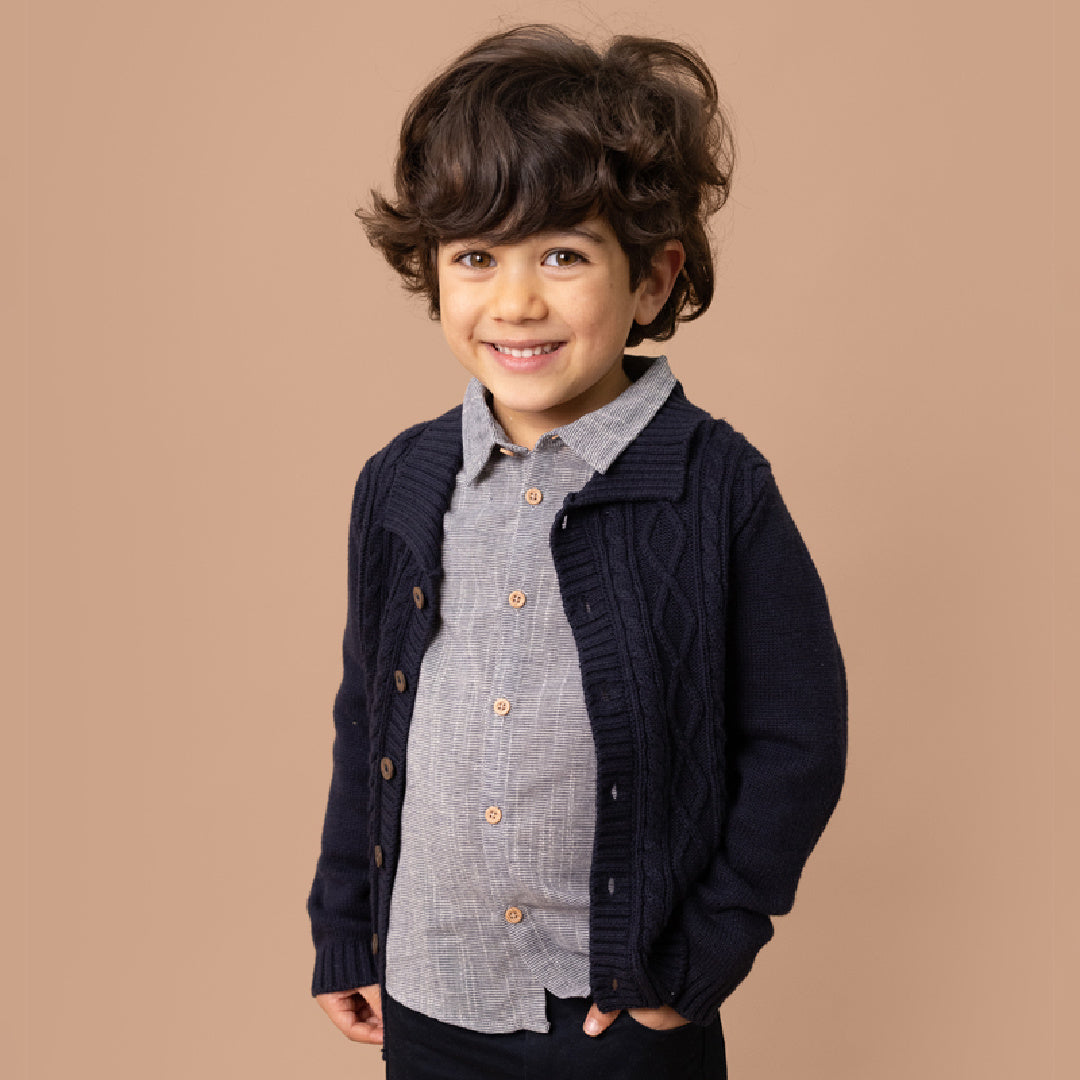 BEBE LIAM L/S STRIPE SHIRT - NAVY STRIPE