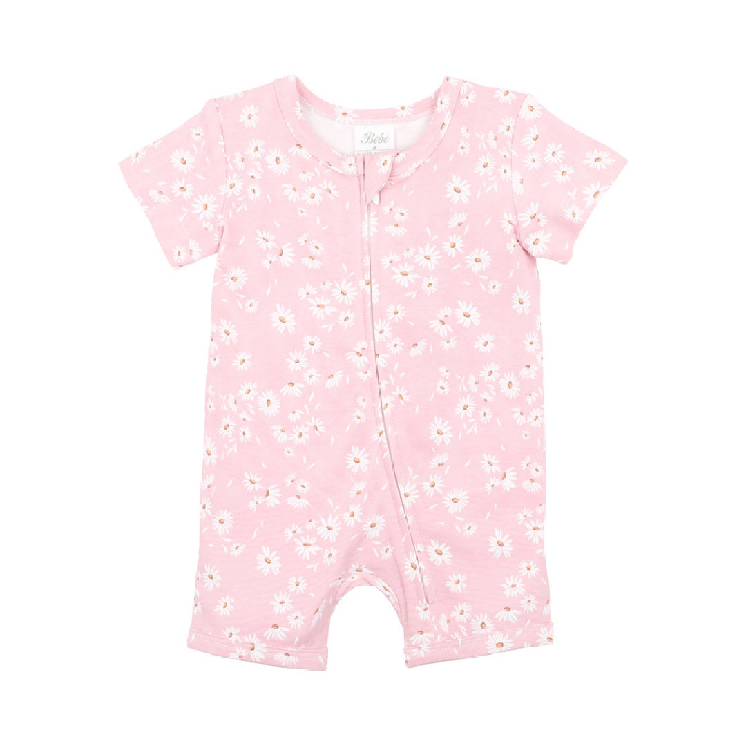 BEBE WHITE LABEL MARGHERITA ORGANIC SS ZIP ROMPER