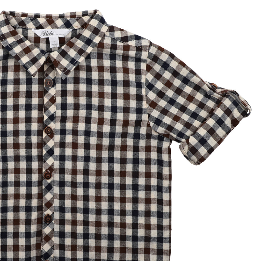 BEBE MYLES L/S CHECK SHIRT - OAT NAVY BROWN