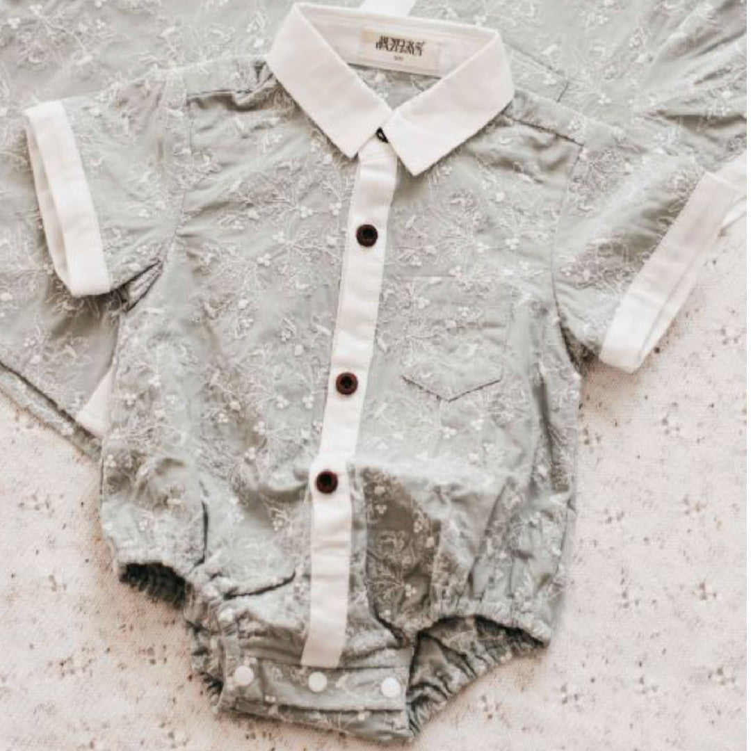 BENCER & HAZELNUT BOYS HOLLY COLLARED ROMPER / SHIRT