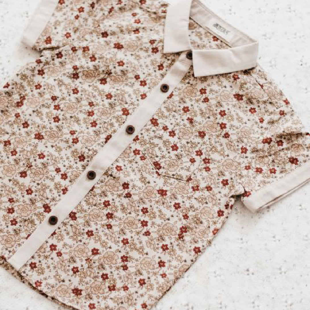 BENCER & HAZELNUT BOYS POINSETTIA COLLARED ROMPER / SHIRT