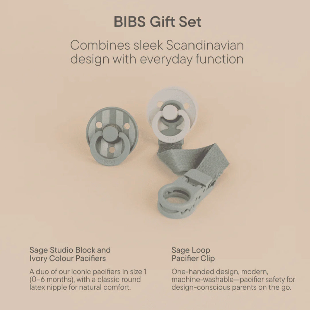 BIBS COLOUR DUMMY & LOOP CLIP GIFT SET - SAGE