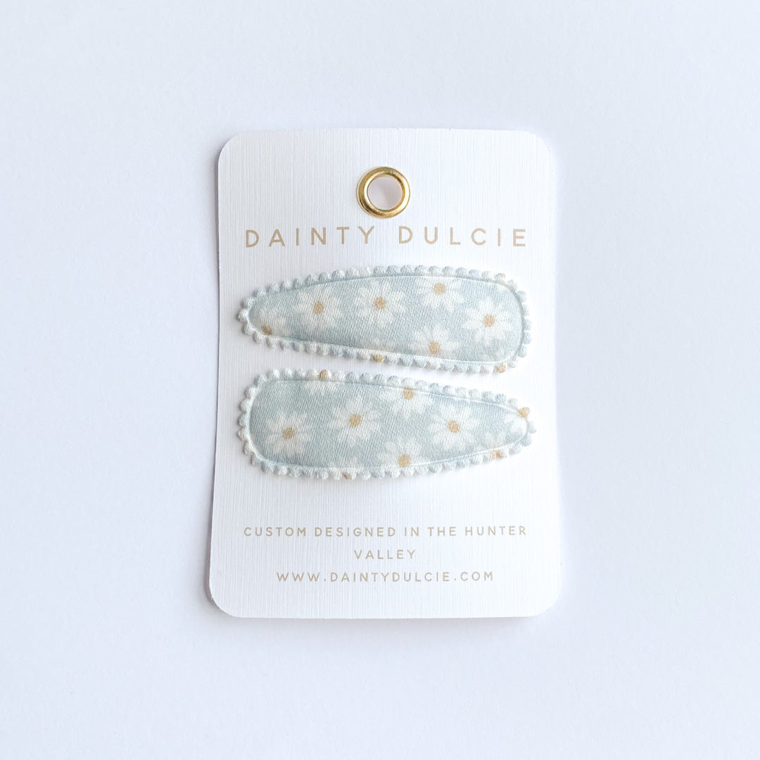 DAINTY DULCIE DRUE POWDER BLUE FABRIC HAIR CLIPS