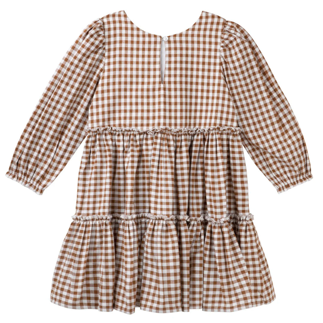 DESIGNER KIDZ GIGI GINGHAM L/S TIERED DRESS - COCO GINGHAM