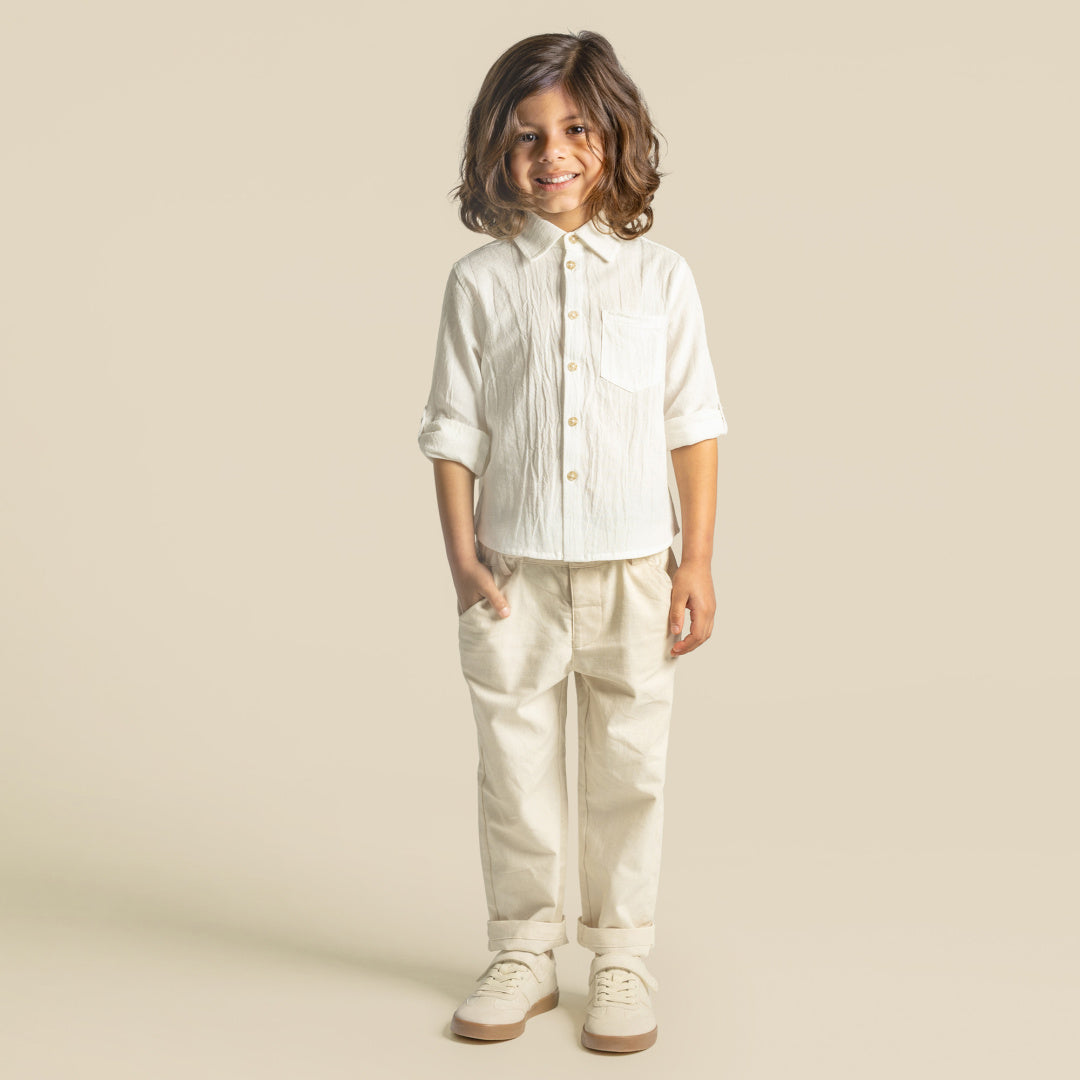 DESIGNER KIDZ BOYS FINLEY LINEN PANTS - SAND