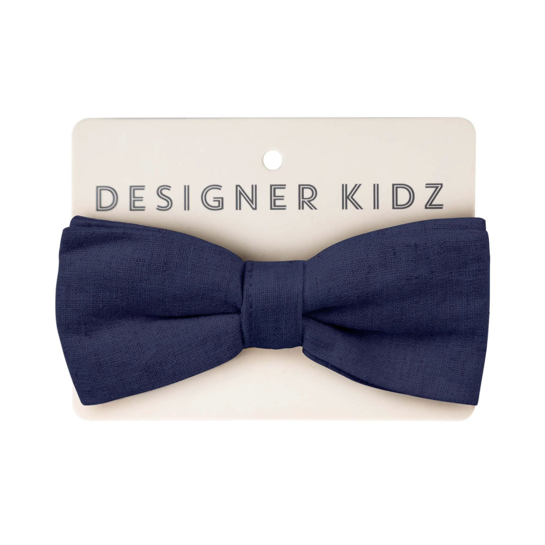 DESIGNER KIDZ BOYS FINLEY LINEN BOW TIE - NAVY