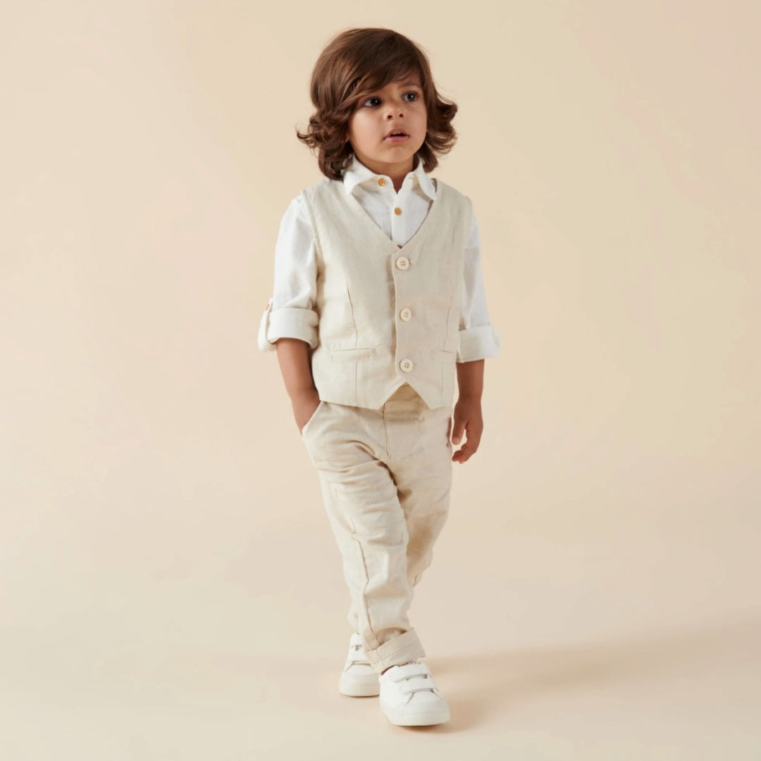 DESIGNER KIDZ BOYS FINLEY LINEN JACKET - SAND