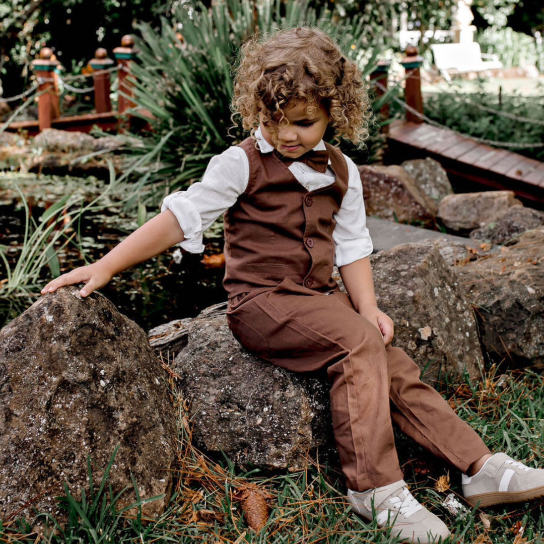 DESIGNER KIDZ BOYS FINLEY LINEN PANTS - CHOCOLATE