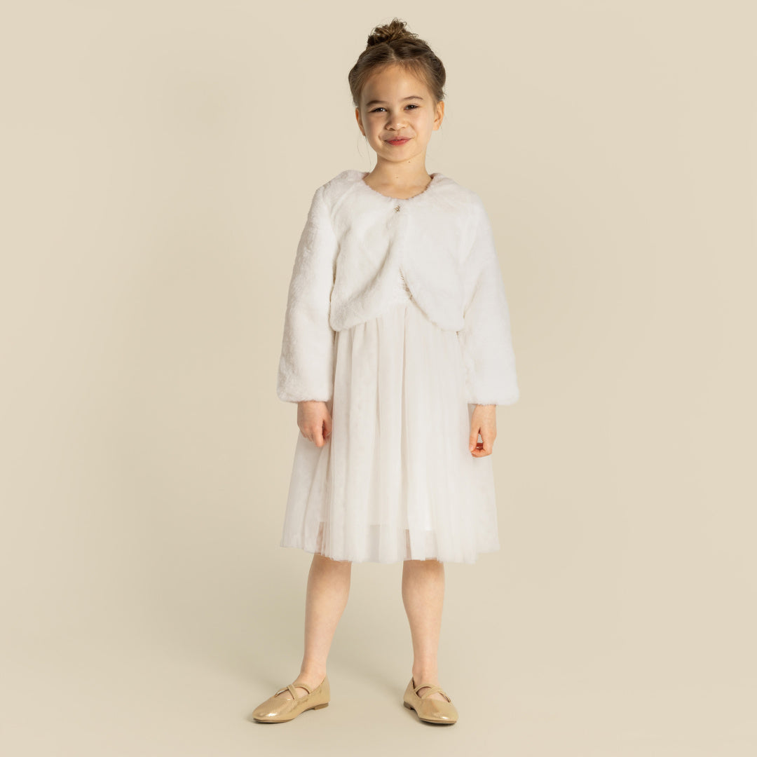 DESIGNER KIDZ FAUX FUR JACKET - IVORY