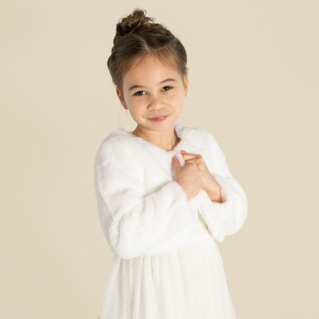 DESIGNER KIDZ FAUX FUR JACKET - IVORY
