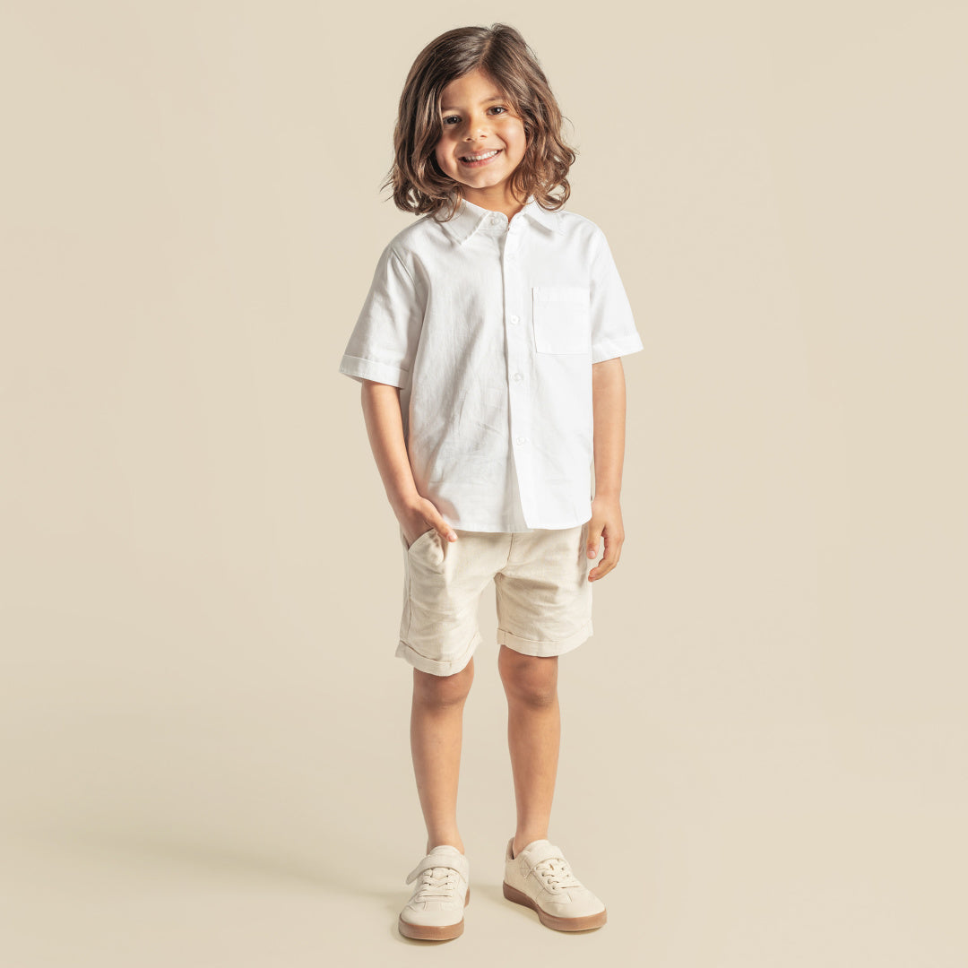 DESIGNER KIDZ BOYS FINLEY LINEN SHORTS - SAND