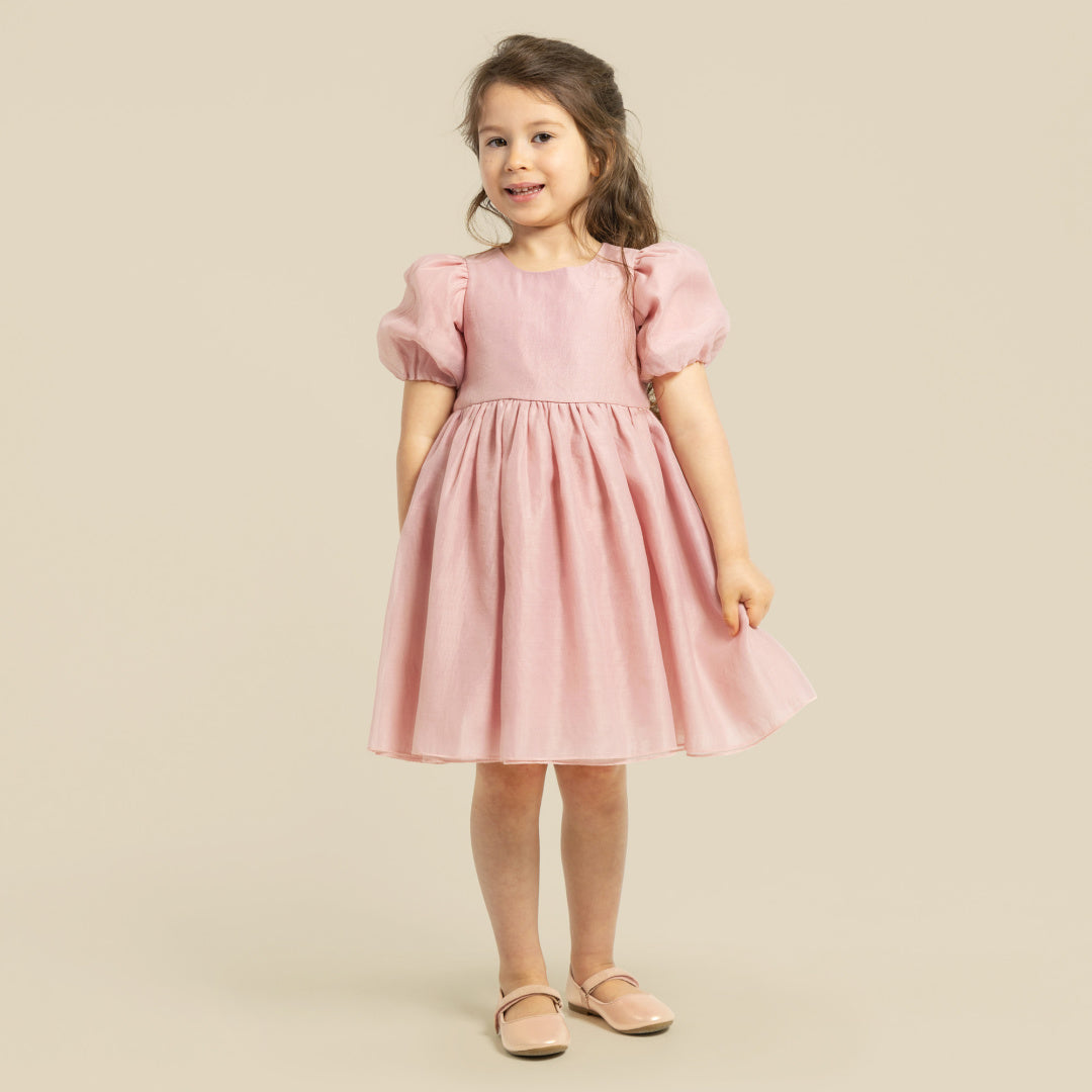 DESIGNER KIDZ NOA PUFF SLEEVE BOW BACK DRESS - BLUSH
