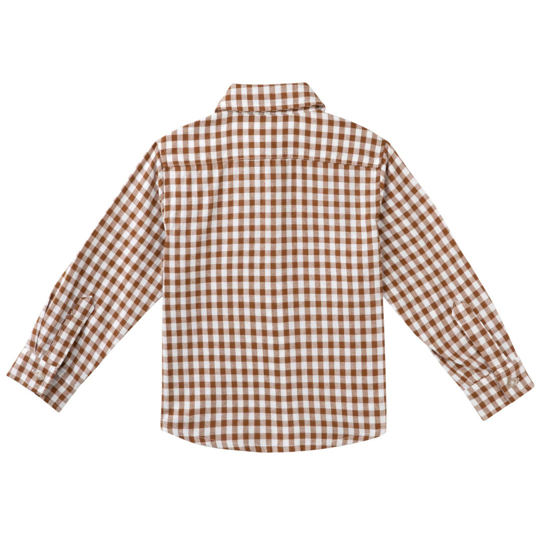 DESIGNER KIDZ BOYS OLIVER L/S GINGHAM SHIRT - COCOA