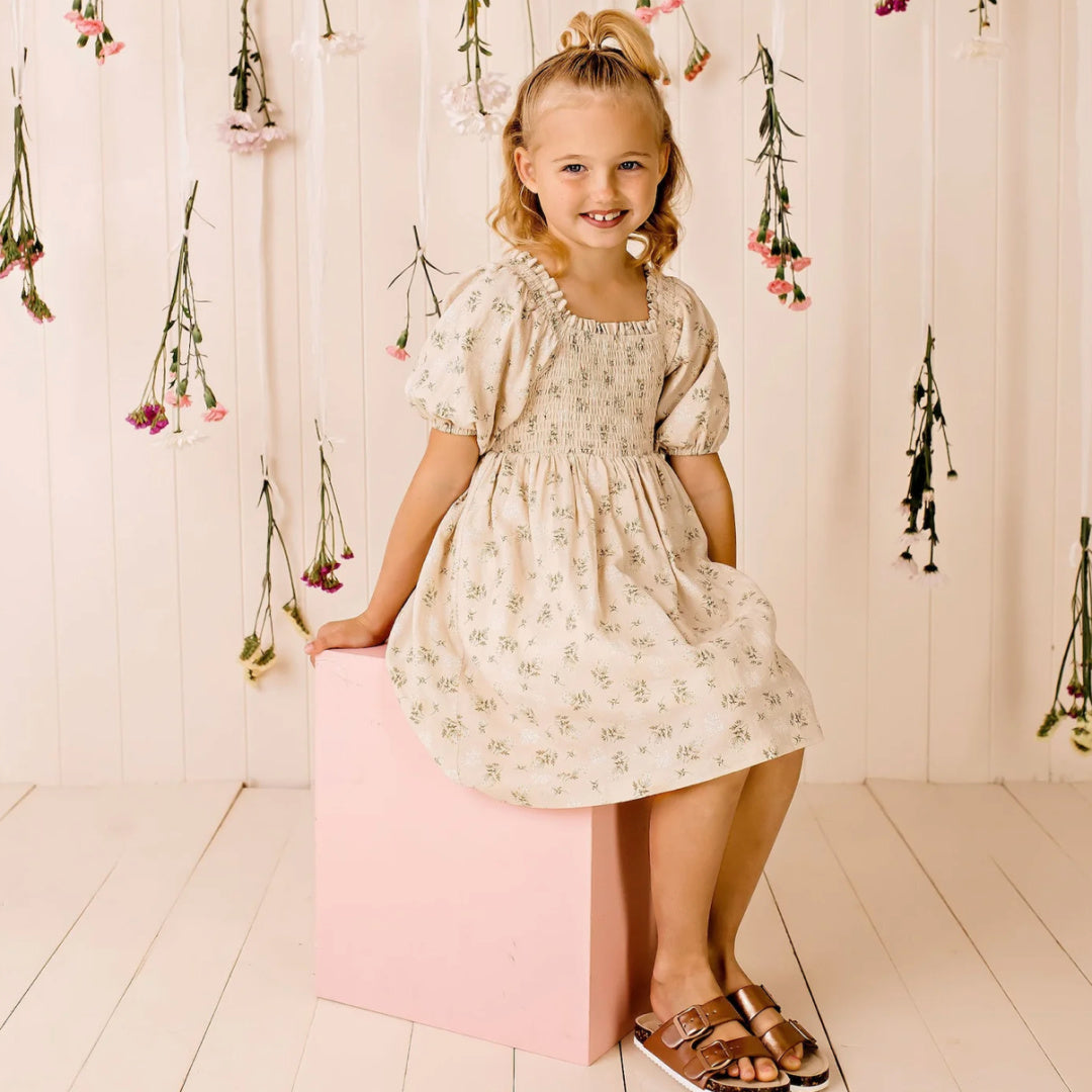 DESIGNER KIDZ THEA FLORAL PUFF SLEEVE DRESS