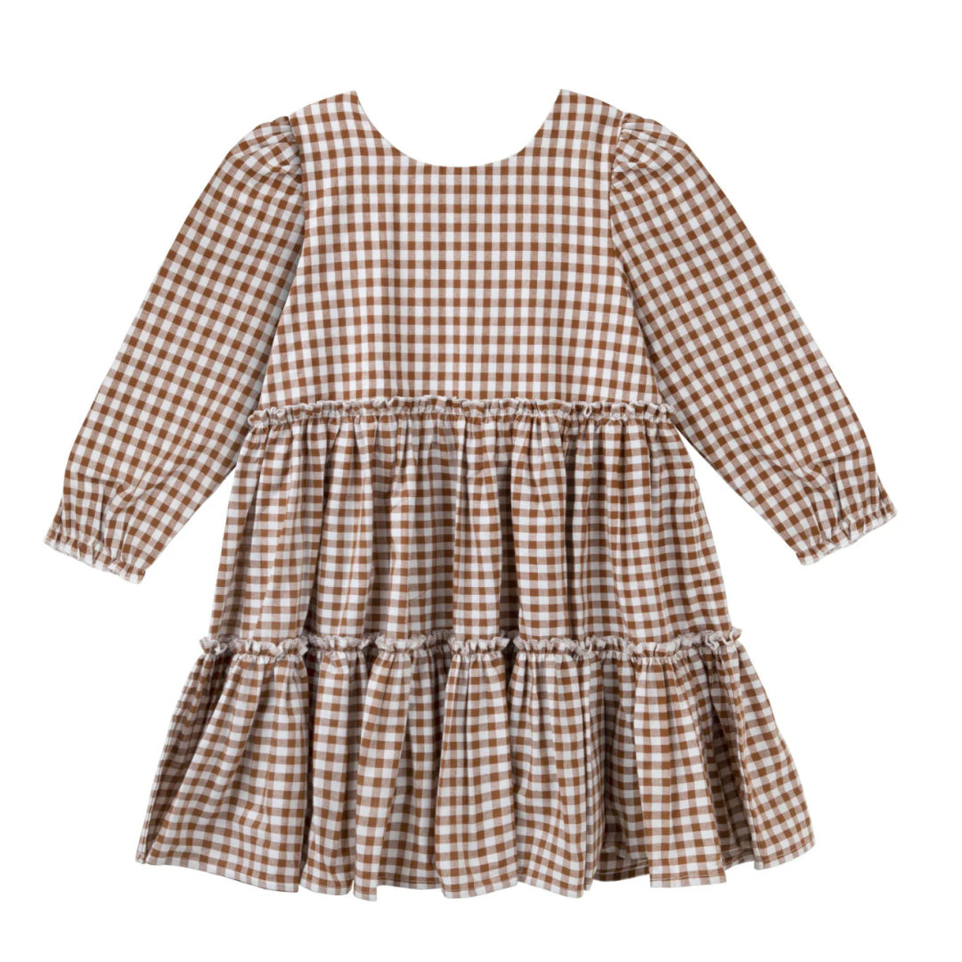DESIGNER KIDZ GIGI GINGHAM L/S TIERED DRESS - COCO GINGHAM