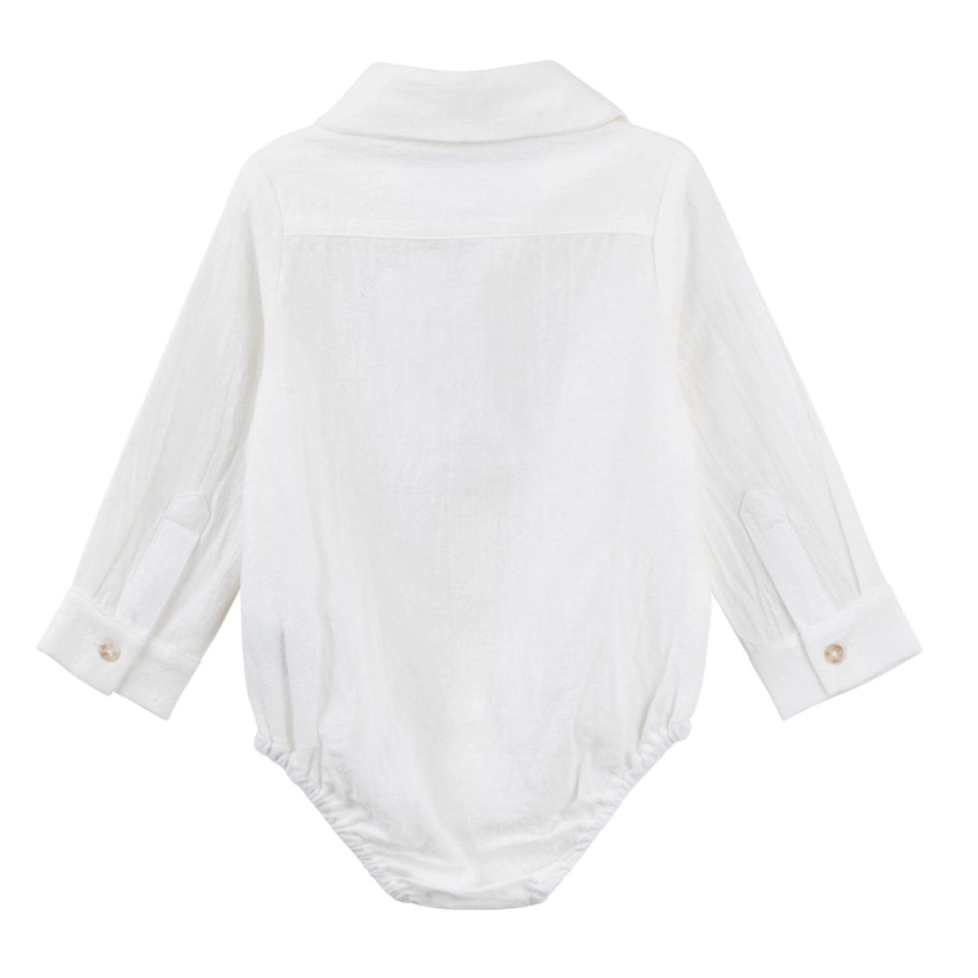 DESIGNER KIDZ ARCHIE L/S BUTTON ROMPER - IVORY