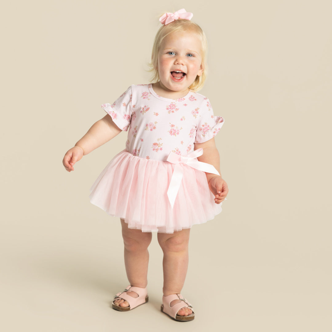 DESIGNER KIDZ BELLA FLORAL S/S TUTU ROMPER