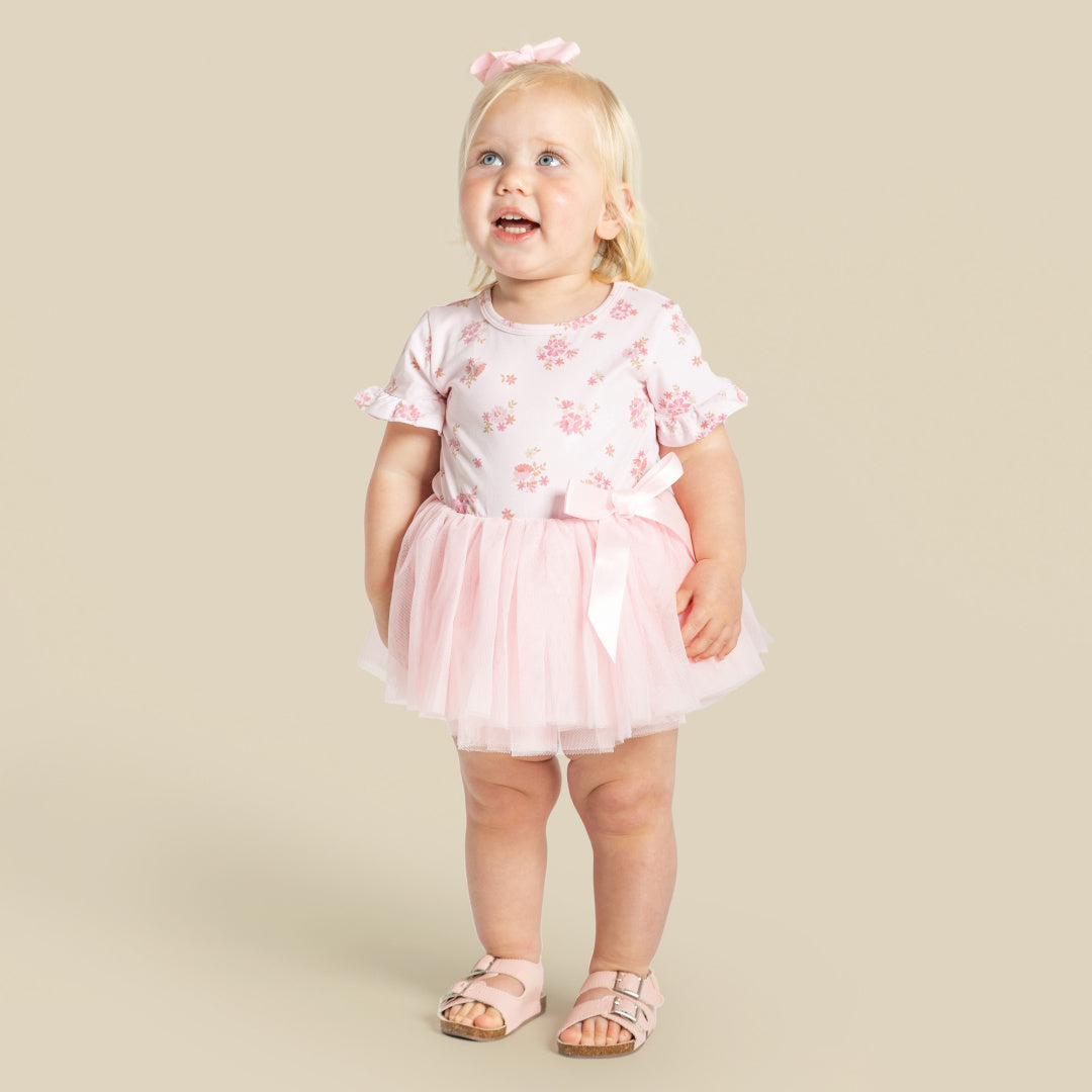 DESIGNER KIDZ BELLA FLORAL S/S TUTU ROMPER