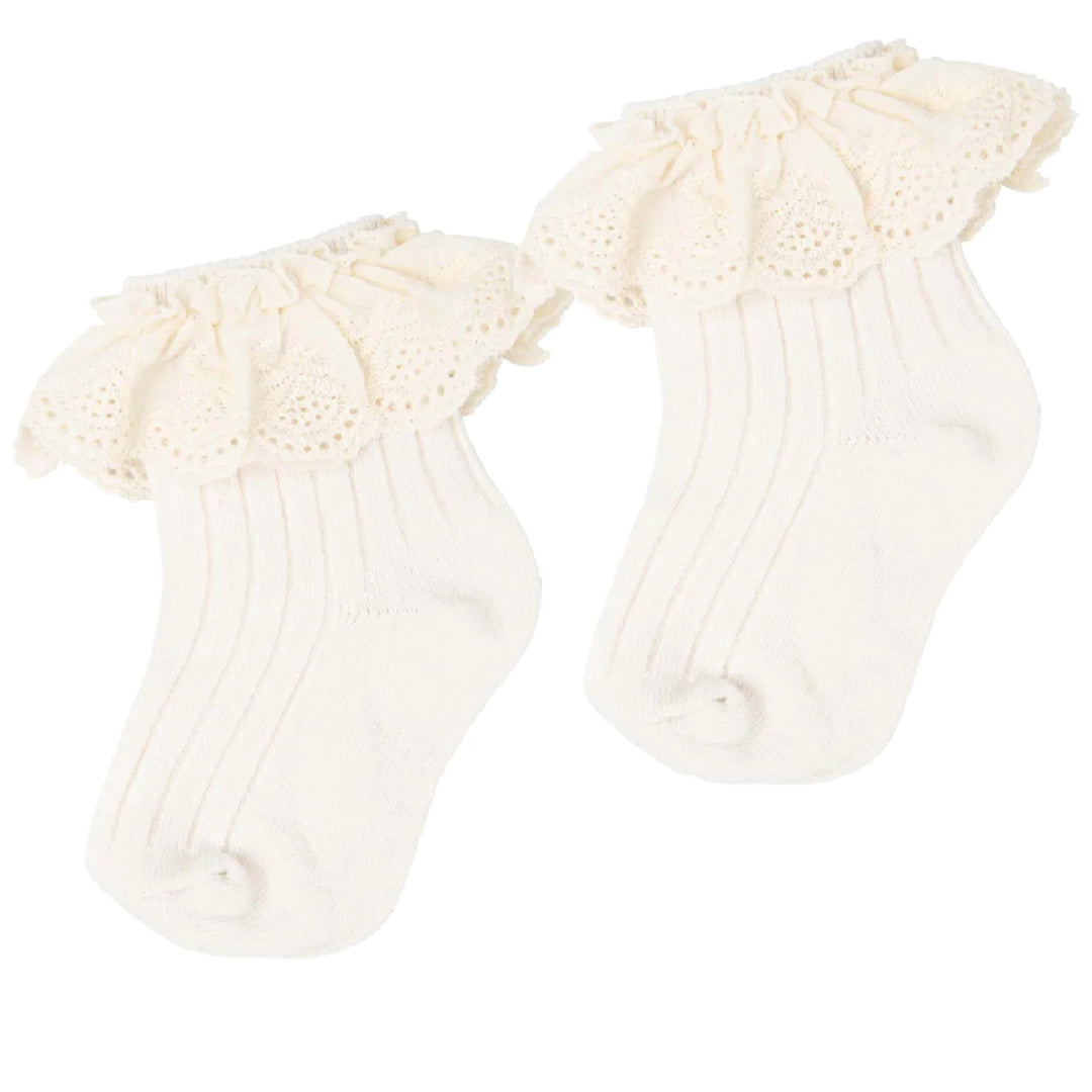 DESIGNER KIDZ BRODERIE LACE CREW SOCKS - BEIGE
