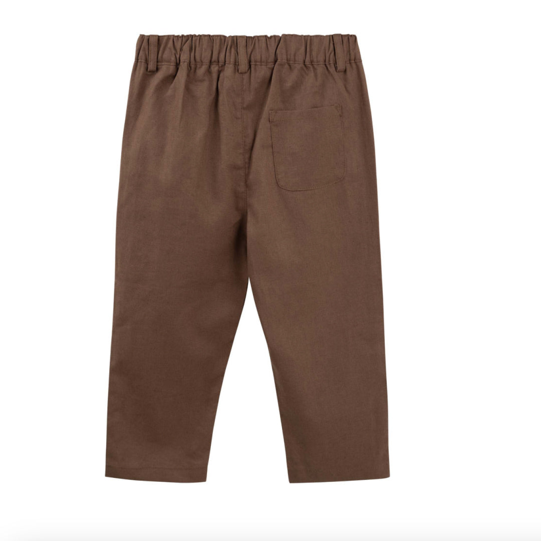 DESIGNER KIDZ BOYS FINLEY LINEN PANTS - CHOCOLATE