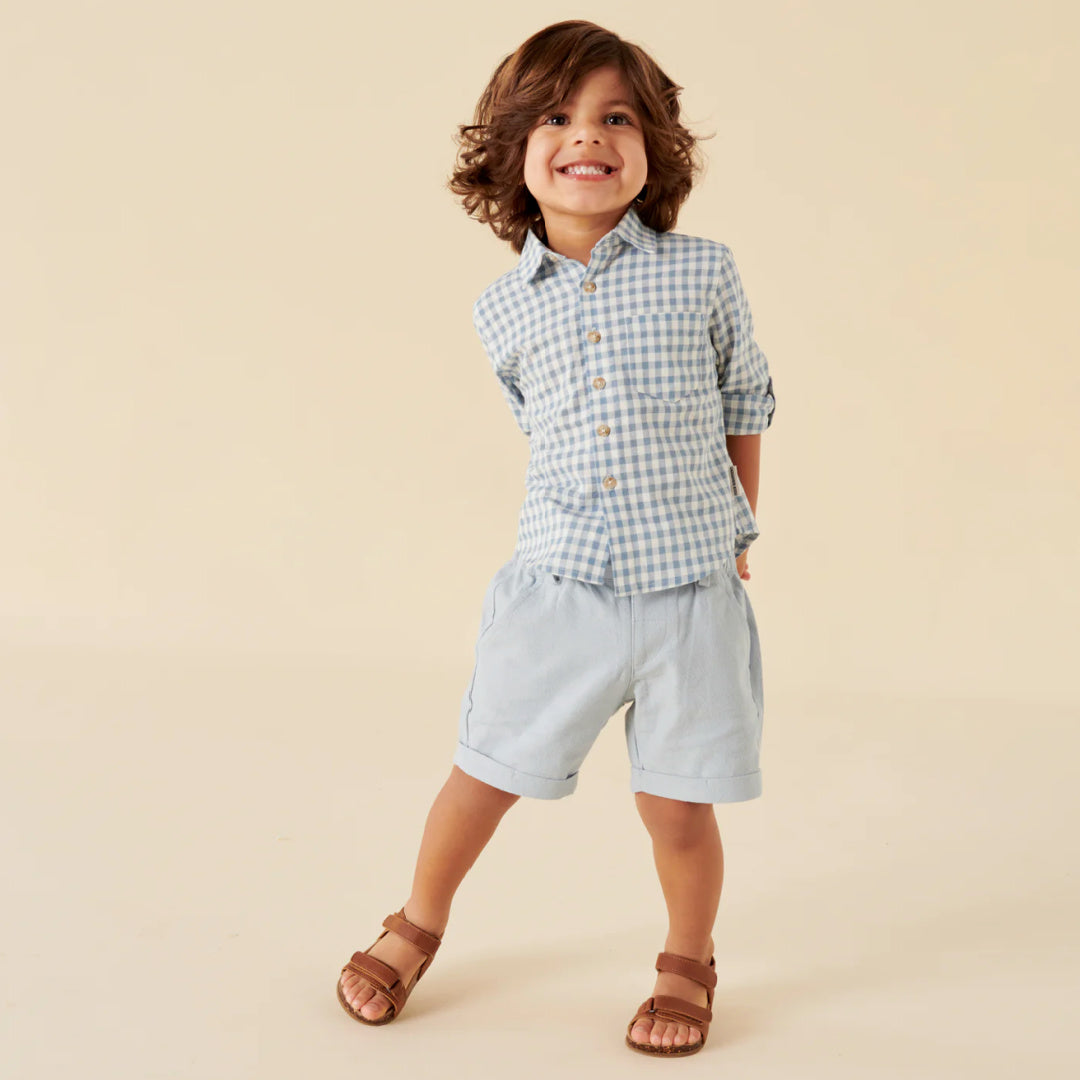 DESIGNER KIDZ BOYS FINLEY LINEN SHORTS - ICE BLUE