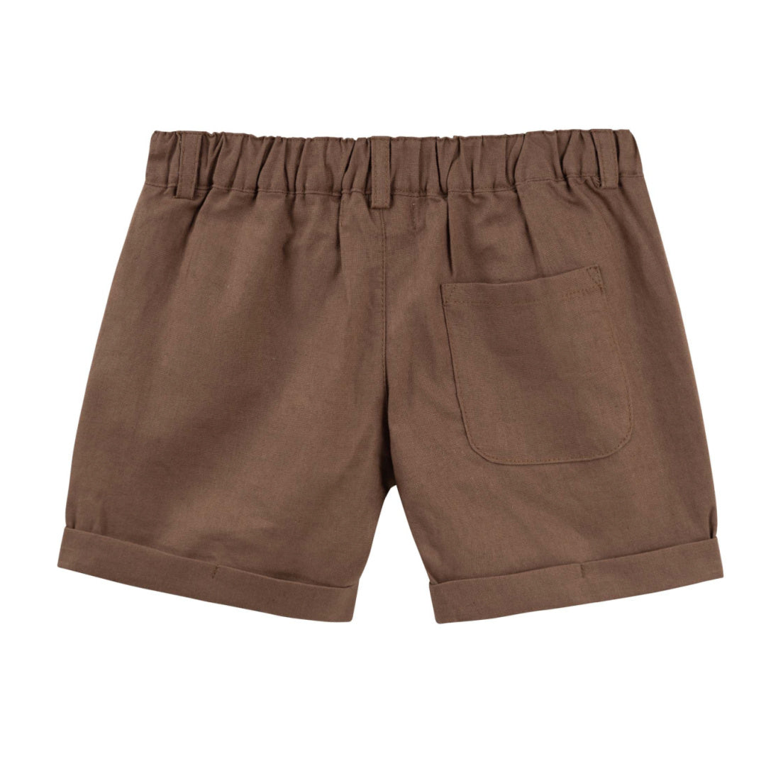 DESIGNER KIDZ BOYS FINLEY LINEN SHORTS - CHOCOLATE