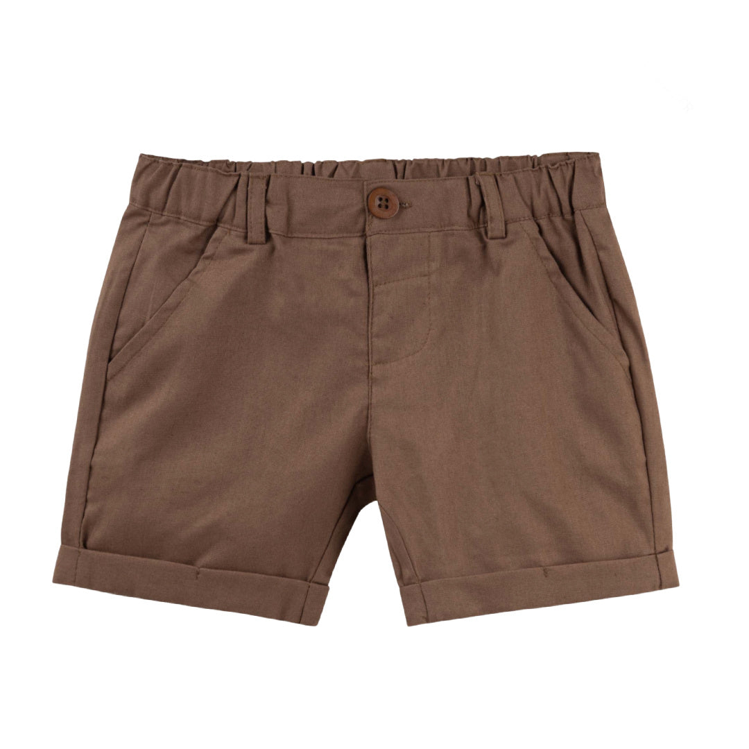 DESIGNER KIDZ BOYS FINLEY LINEN SHORTS - CHOCOLATE