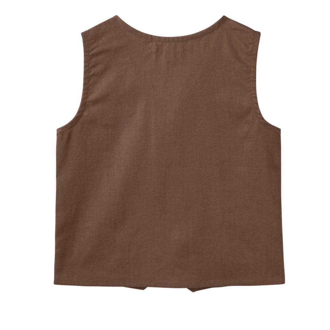 DESIGNER KIDZ BOYS FINLEY LINEN VEST - CHOCOLATE