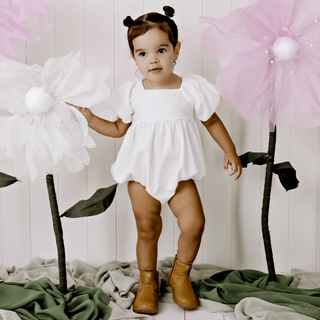 DESIGNER KIDZ GRACE TIE BACK ROMPER - ECRU