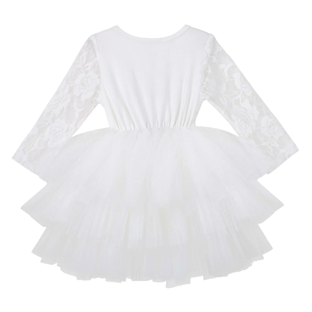 DESIGNER KIDZ MY FIRST LACE TUTU L/S DRESS - IVORY