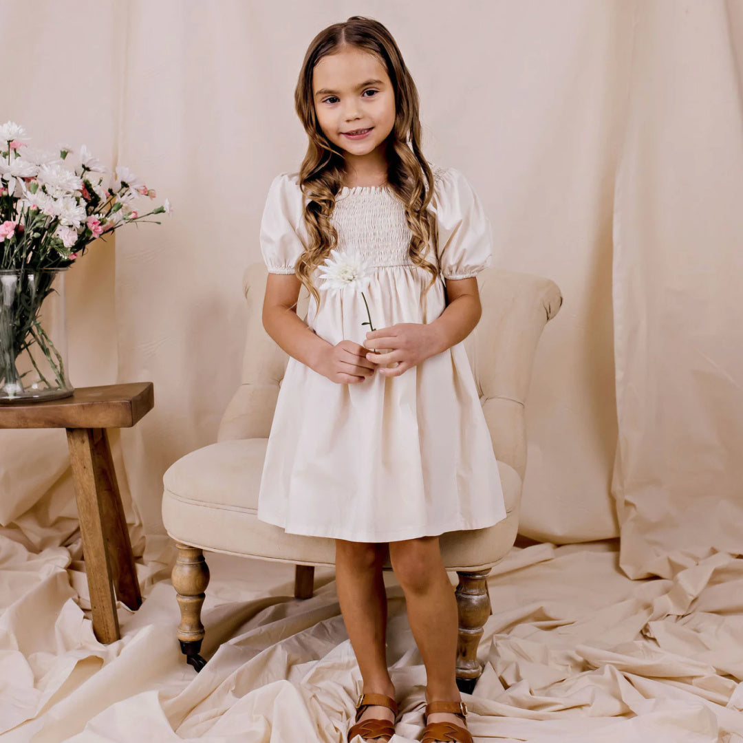 DESIGNER KIDZ LILY PUFF SLEEVE DRESS - ECRU