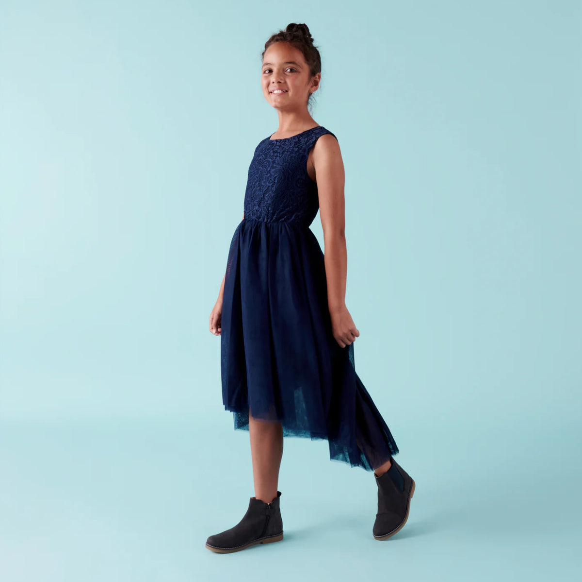 DESIGNER KIDZ DELILAH LACE DRESS - NAVY