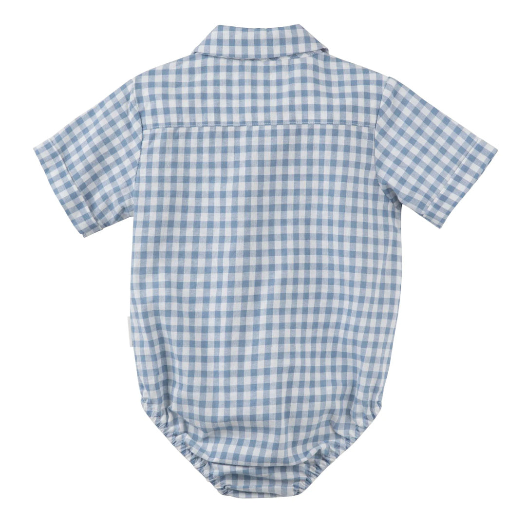 DESIGNER KIDZ OLIVER BLUE GINGHAM S/S ROMPER