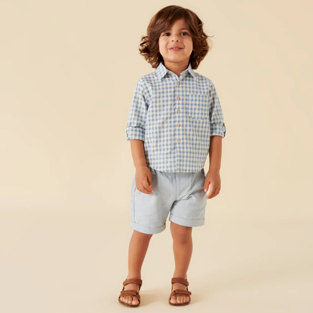 DESIGNER KIDZ BOYS OLIVER L/S GINGHAM SHIRT - BLUE