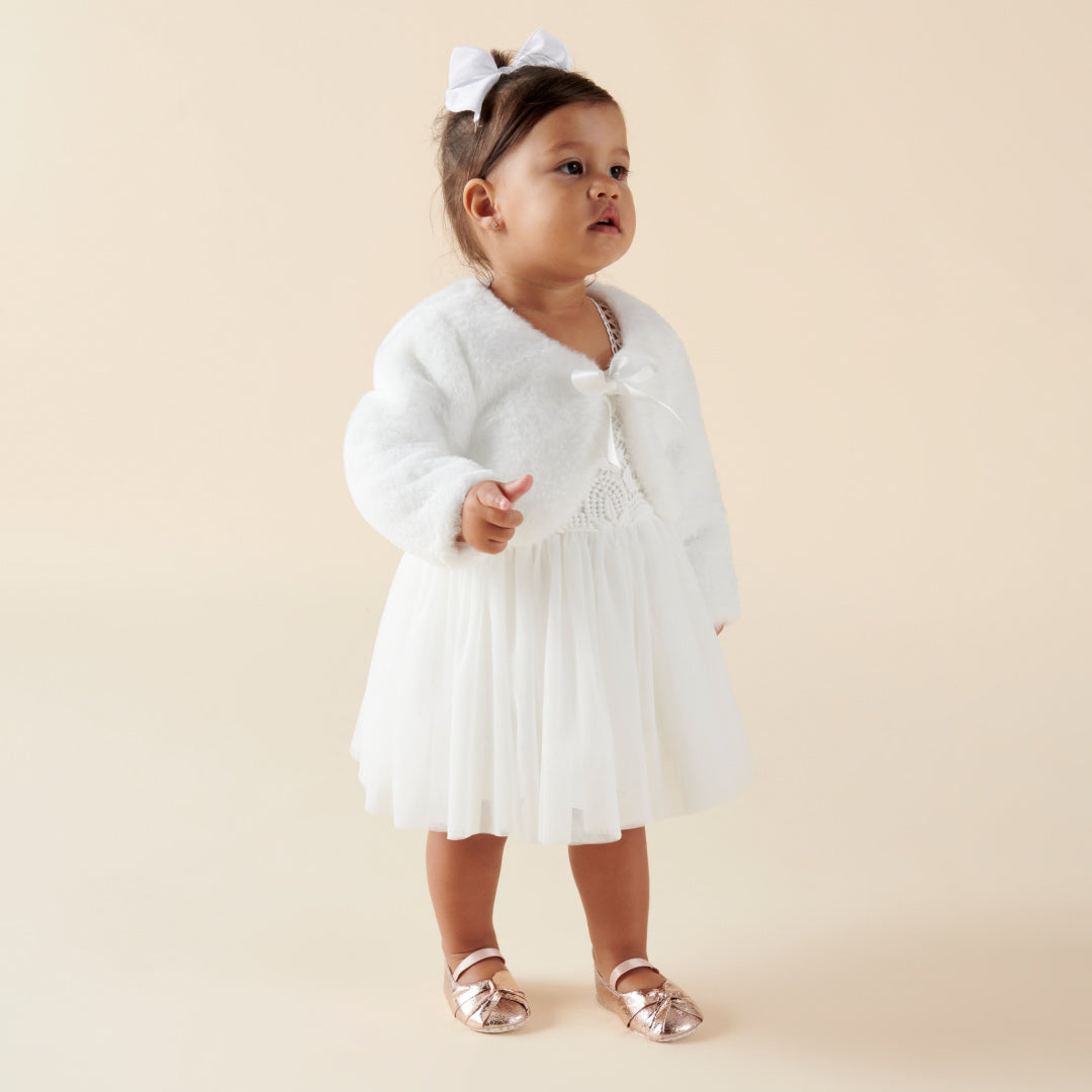 DESIGNER KIDZ SASSY BABY FAUX FUR JACKET - IVORY