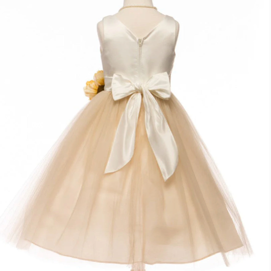 EXECUKIDS DRESS - EK05 HANNAH SATIN DRESS - CHAMPAGNE