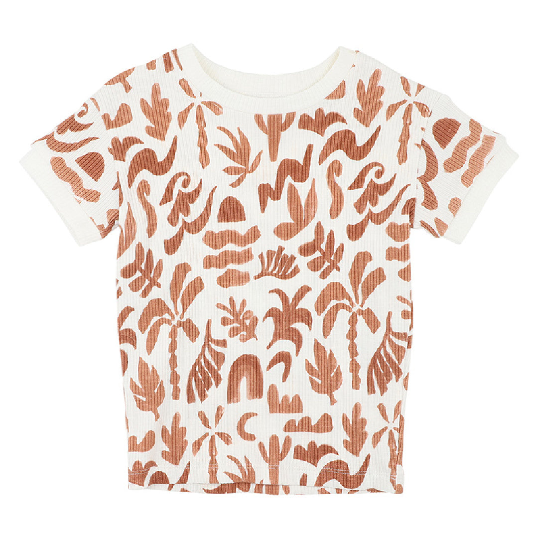 FOX AND FINCH ABSTRACT OASIS CARAMEL PRINT TEE