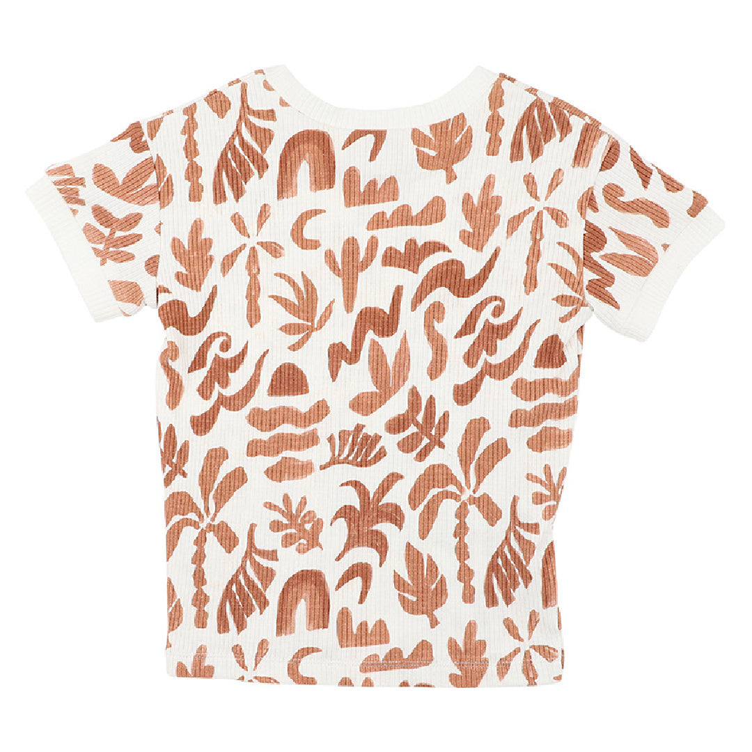 FOX AND FINCH ABSTRACT OASIS CARAMEL PRINT TEE