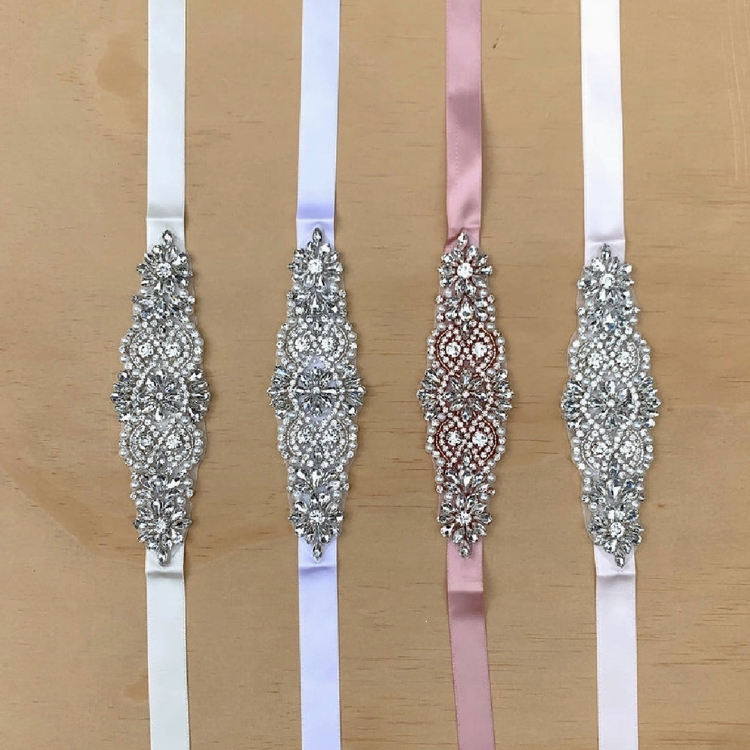 A LITTLE LACEY GIRLS DIAMANTE SASH BELT - WHITE