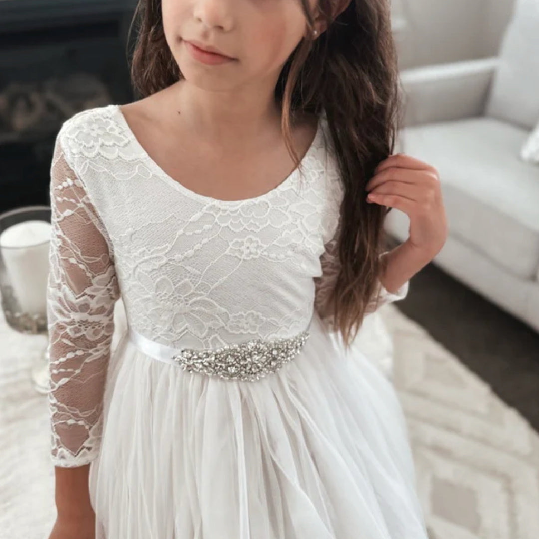 A LITTLE LACEY GIRLS DIAMANTE SASH BELT - WHITE