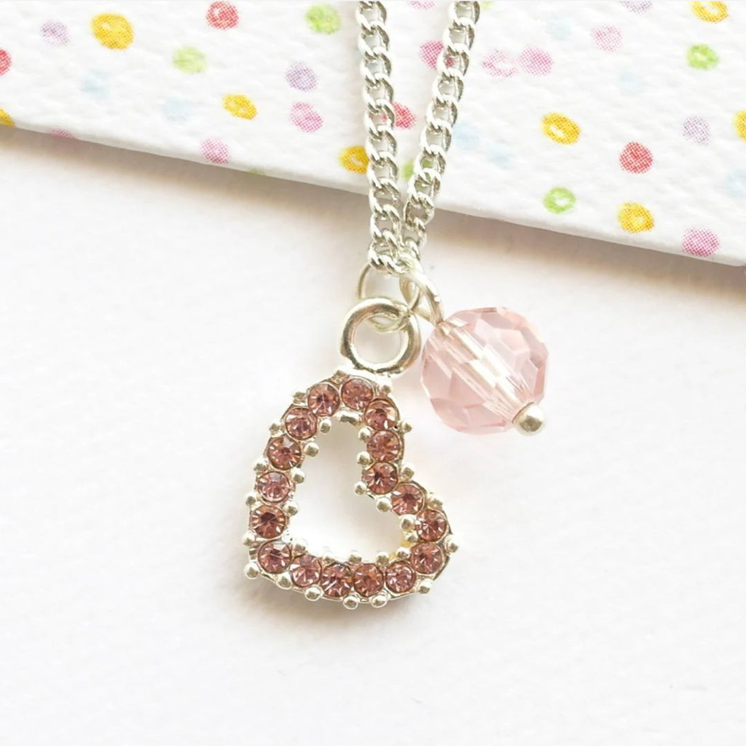 LAUREN HINKLEY DIAMANTE HEART NECKLACE WITH PINK CRYSTAL