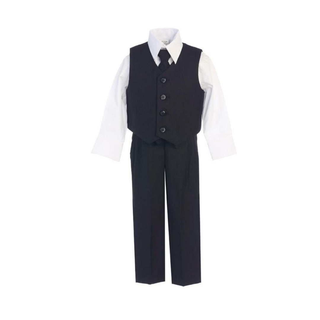 EXECUKIDS 4 PCE BOYS FORMAL VEST, PANTS, SHIRT & TIE SET - BLACK