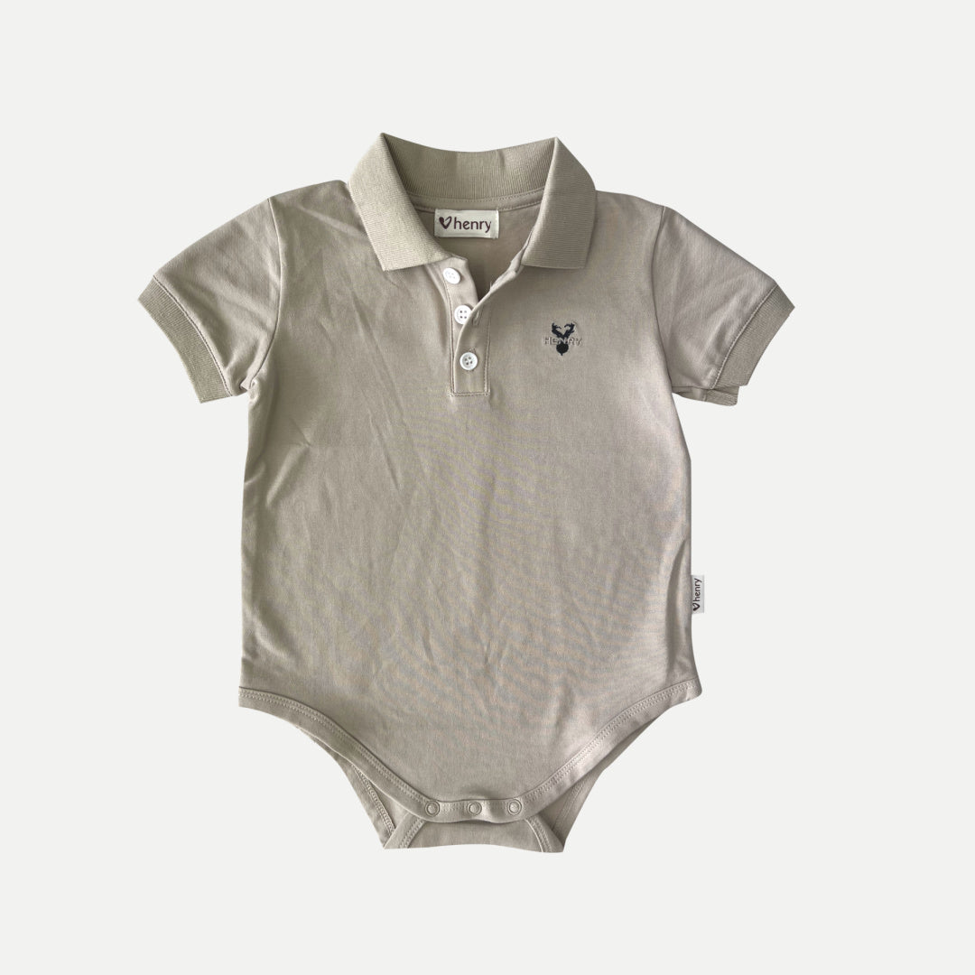 LOVE HENRY BABY BOYS POLO ROMPER - DUSTY BEIGE