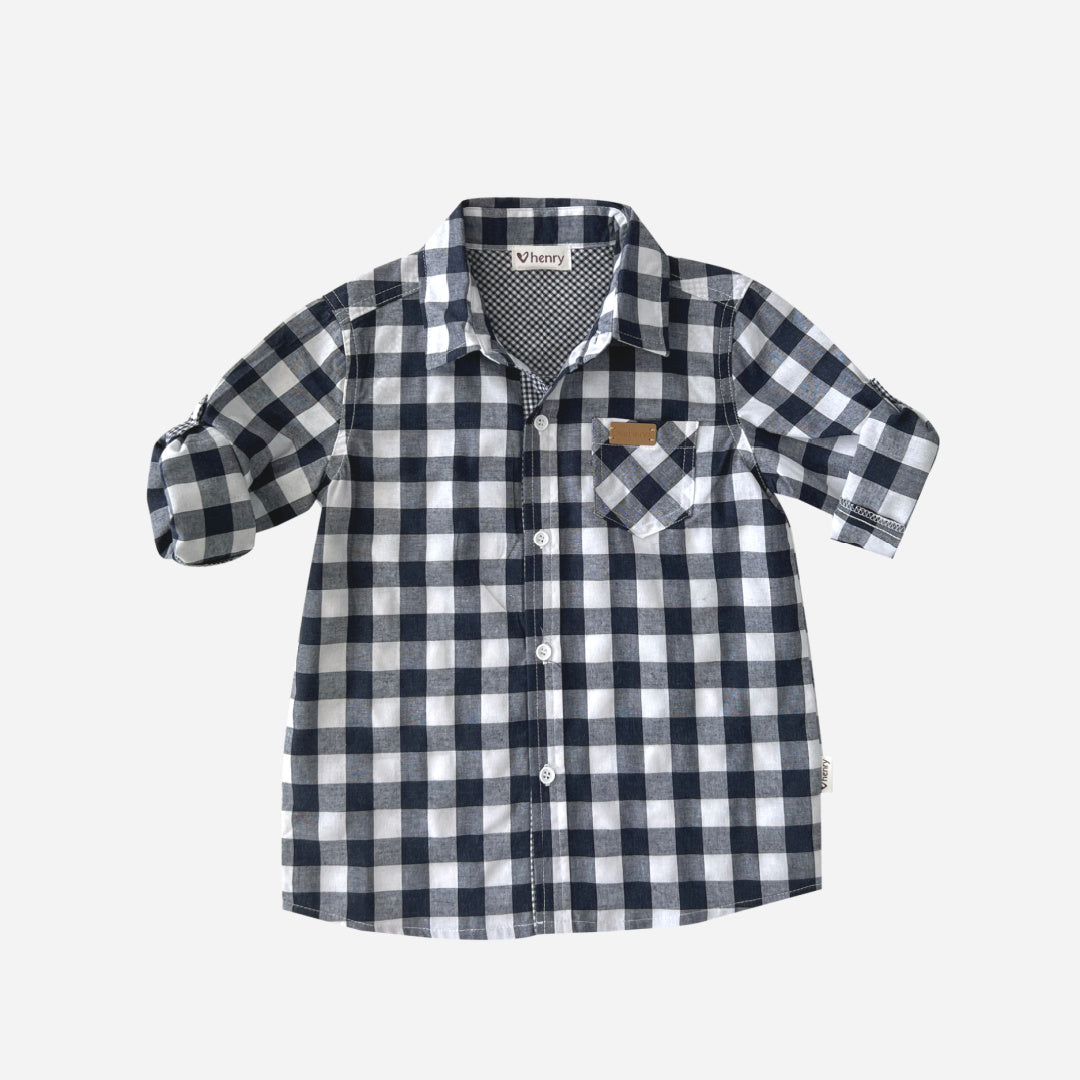 LOVE HENRY BOYS DRESS SHIRT - LARGE NAVY CHECK