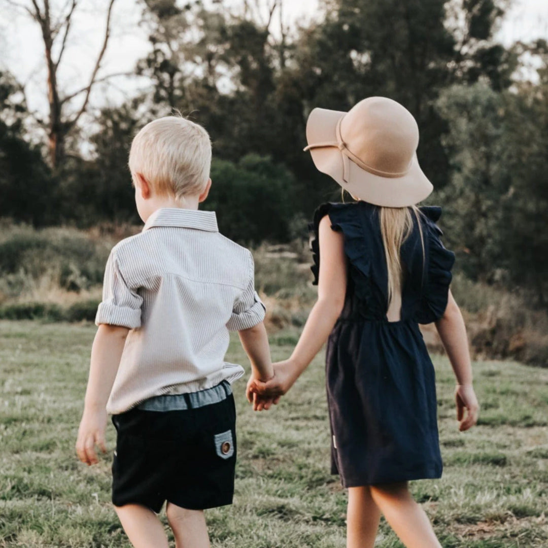 LOVE HENRY BOYS DRESS SHIRT - BEIGE PINSTRIPE